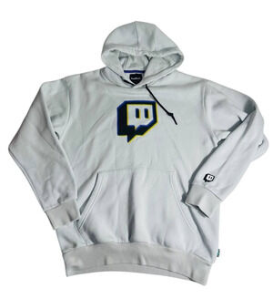 Twitch Logo Hoodie Men’s Large Light Gray Pullover Graphic Sweatshirt